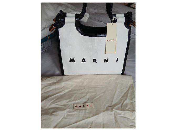 Marni Marcel Tasche Zweifarbig Schwarz Weiß Leder Canvas - Ansicht 15