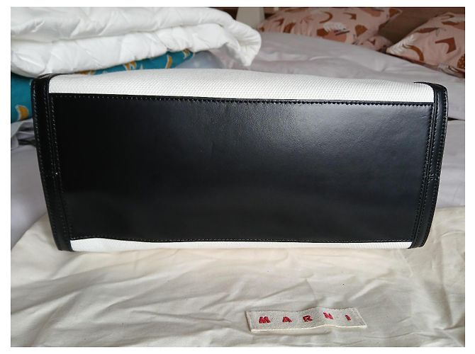 Marni Marcel Tasche Zweifarbig Schwarz Weiß Leder Canvas - Ansicht 7
