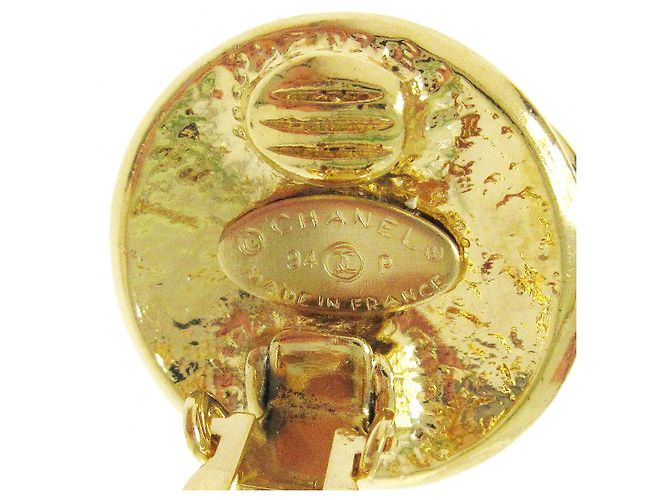 Chanel Vintage Orecchini a clip rotondi CC in metallo D'oro - vista 3