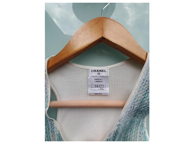 Chanel Pailletten Tanktop gerippt Hellblau - Ansicht 2