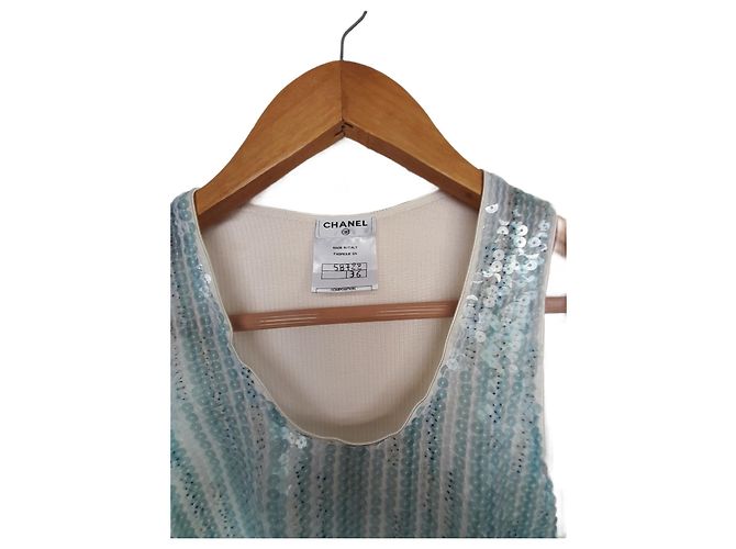 Chanel Pailletten Tanktop gerippt Hellblau - Ansicht 3