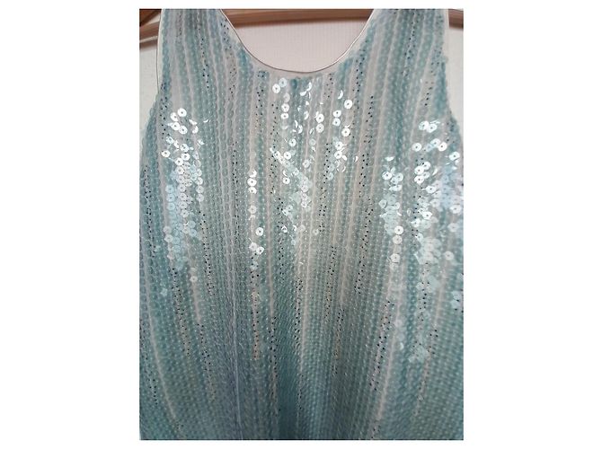 Chanel Pailletten Tanktop gerippt Hellblau - Ansicht 4