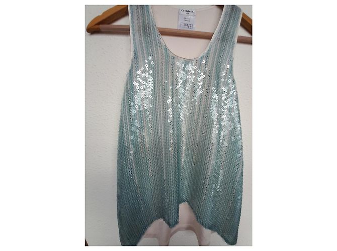 Chanel Pailletten Tanktop gerippt Hellblau - Ansicht 5