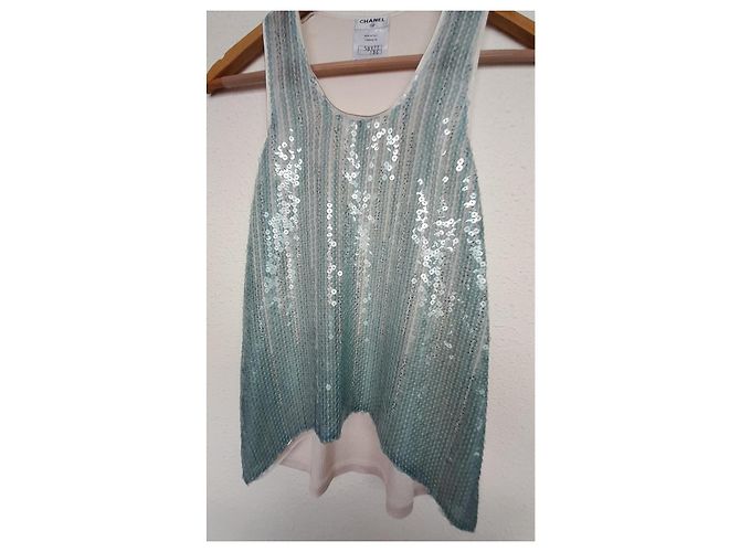 Chanel Pailletten Tanktop gerippt Hellblau - Ansicht 6