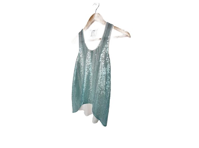 Chanel Pailletten Tanktop gerippt Hellblau - Ansicht 7