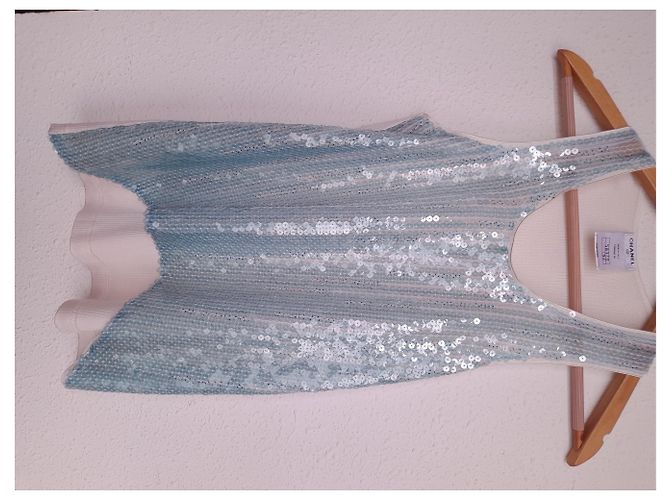Chanel Pailletten Tanktop gerippt Hellblau - Ansicht 9