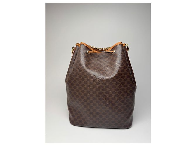 Triomphe Céline Vintage Celine Paris Monogramm Leder Eimer Tasche Braun - Ansicht 2