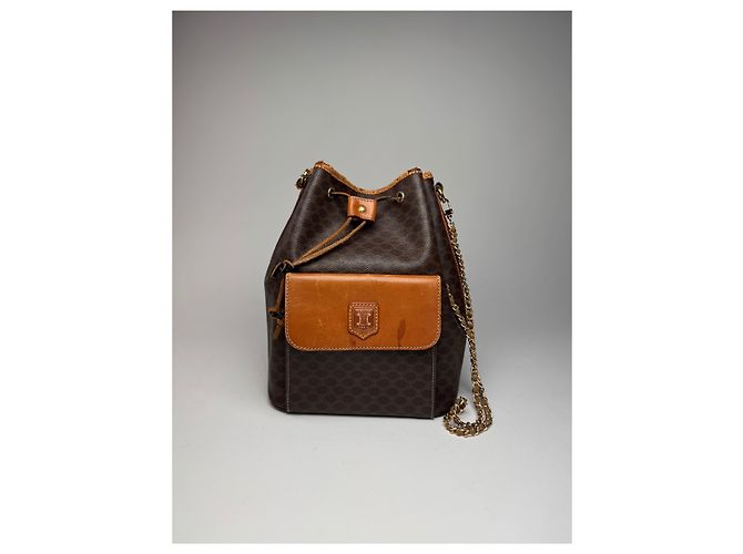 Triomphe Céline Vintage Celine Paris Monogramm Leder Eimer Tasche Braun - Ansicht 6