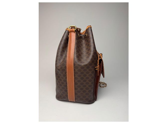 Triomphe Céline Vintage Celine Paris Monogramm Leder Eimer Tasche Braun - Ansicht 7