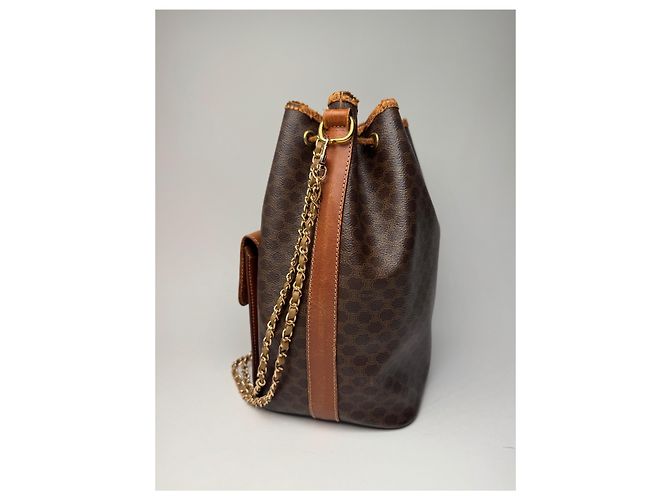 Triomphe Céline Vintage Celine Paris Monogramm Leder Eimer Tasche Braun - Ansicht 9