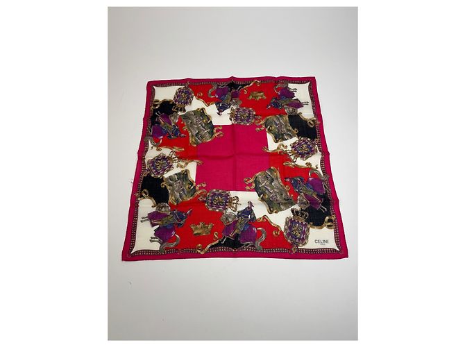 Céline Sciarpa Vintage Celine Paris Rossa Bianca Oro Rosso - vista 10