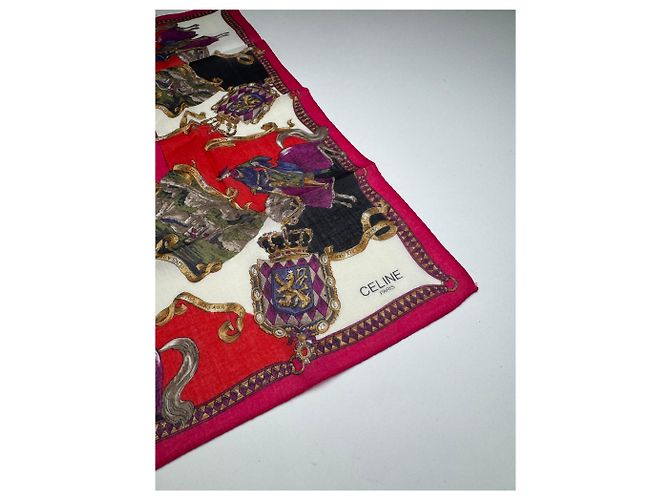 Céline Sciarpa Vintage Celine Paris Rossa Bianca Oro Rosso - vista 2