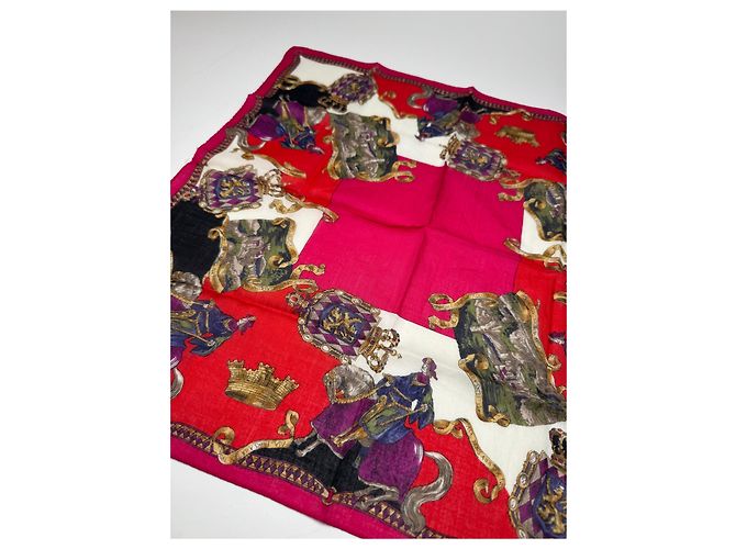 Céline Sciarpa Vintage Celine Paris Rossa Bianca Oro Rosso - vista 3