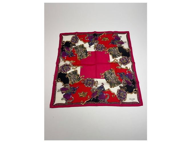 Céline Sciarpa Vintage Celine Paris Rossa Bianca Oro Rosso - vista 5