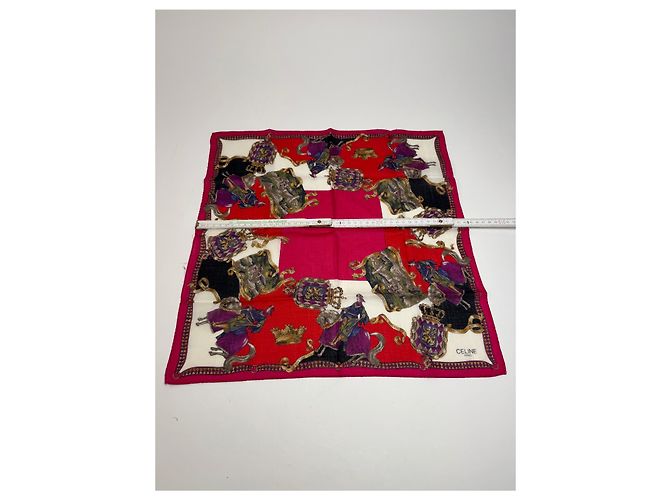 Céline Sciarpa Vintage Celine Paris Rossa Bianca Oro Rosso - vista 6