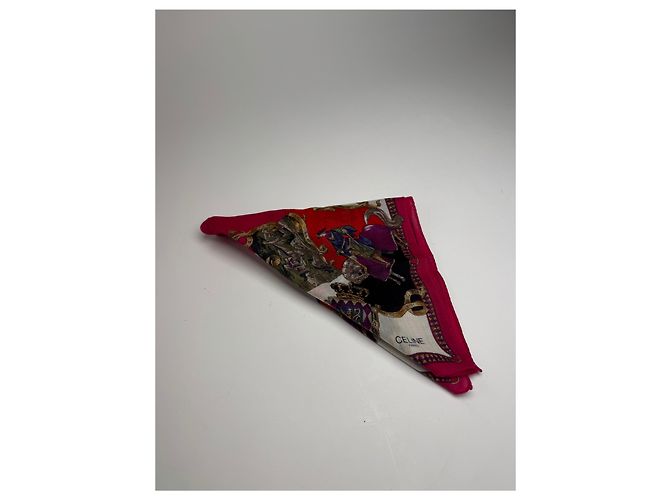 Céline Sciarpa Vintage Celine Paris Rossa Bianca Oro Rosso - vista 9