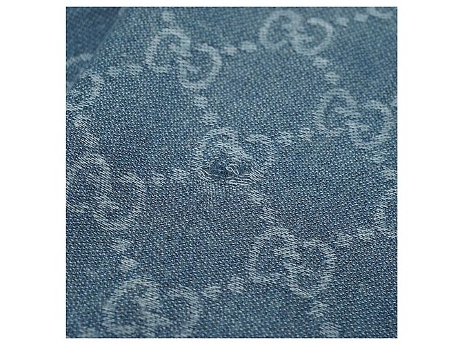 Gucci Stola in seta e cotone con frange GG Blu - vista 6