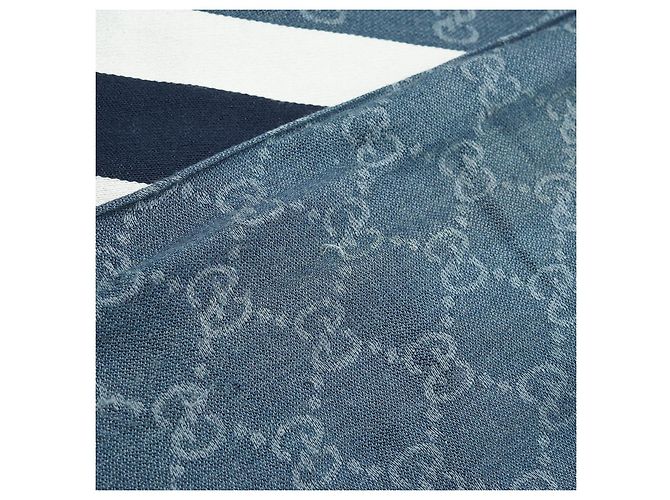 Gucci Stola in seta e cotone con frange GG Blu - vista 7