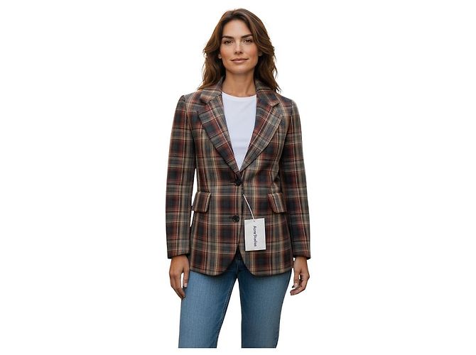 Braune Multi-Check Bonded-Anzugjacke von Acne Studios - Ansicht 7