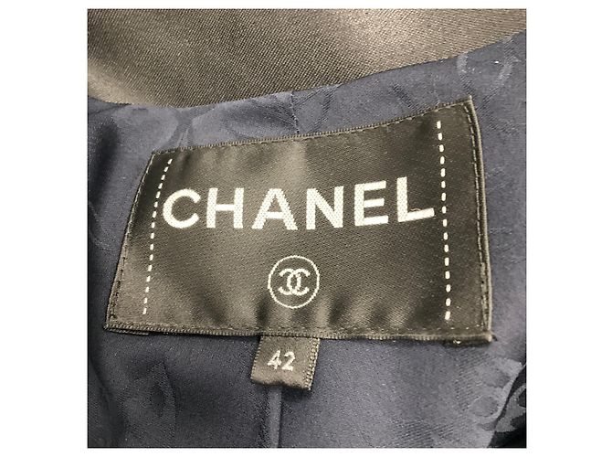 Giacca in tweed con dettagli in chiffon blu navy / nero Chanel - vista 4