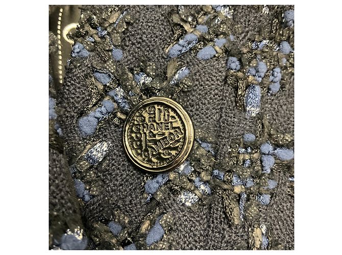Giacca in tweed con dettagli in chiffon blu navy / nero Chanel - vista 6