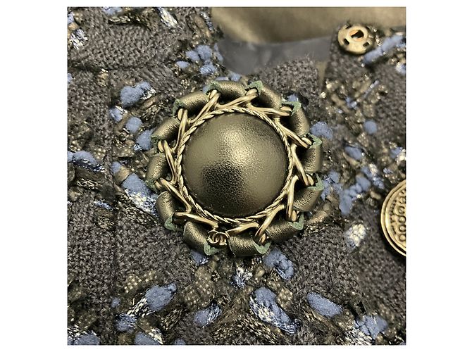 Giacca in tweed con dettagli in chiffon blu navy / nero Chanel - vista 7