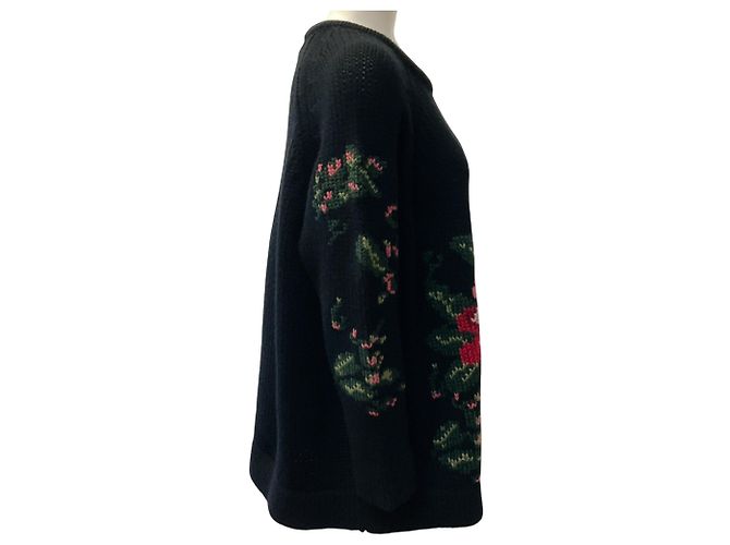 Schwarzer Cashmere-Girocollo-Pullover mit Blumenmuster von Lamberto Losani - Ansicht 2