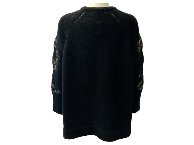 Schwarzer Cashmere-Girocollo-Pullover mit Blumenmuster von Lamberto Losani - Ansicht 3