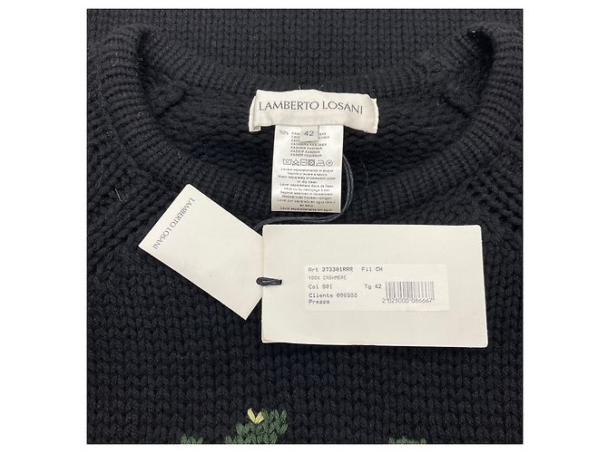 Schwarzer Cashmere-Girocollo-Pullover mit Blumenmuster von Lamberto Losani - Ansicht 4