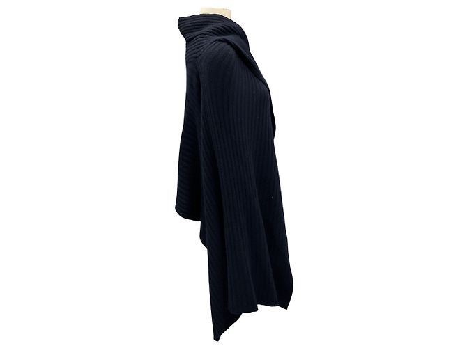 Autre Marque Herbst Cashmere Marine Hybrid-Ripp-Cape-Pullover Marineblau - Ansicht 2
