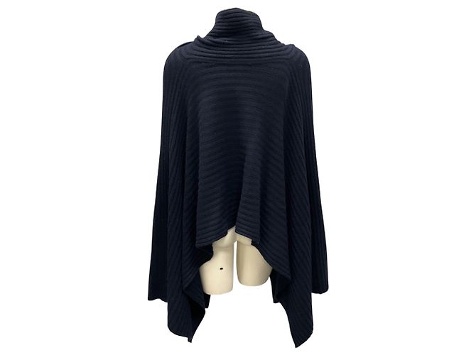 Autre Marque Herbst Cashmere Marine Hybrid-Ripp-Cape-Pullover Marineblau - Ansicht 3