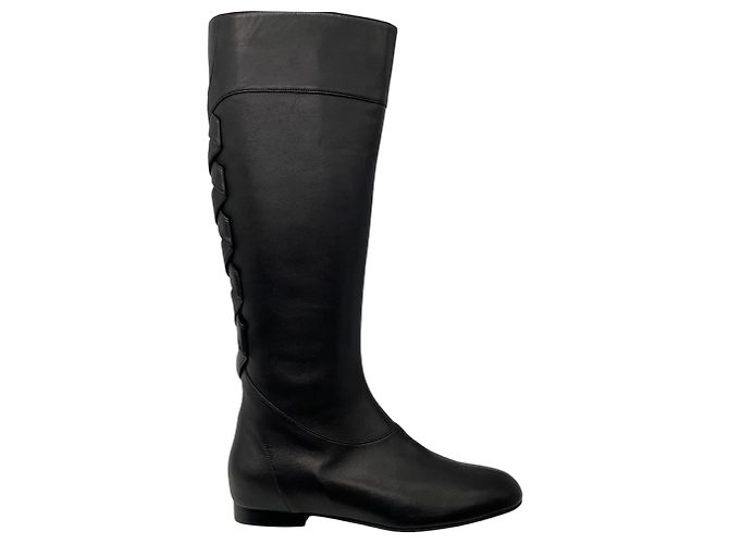 Autre Marque Botas Planas de Cuero Negras Altas Sarah Flint Negro - vista 2