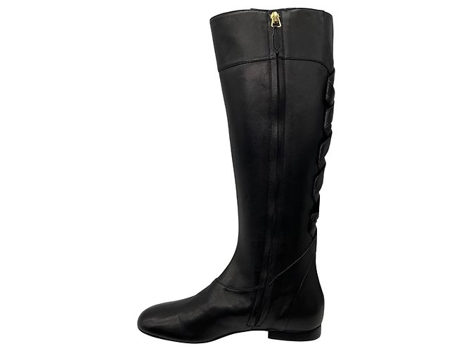 Autre Marque Botas Planas de Cuero Negras Altas Sarah Flint Negro - vista 3