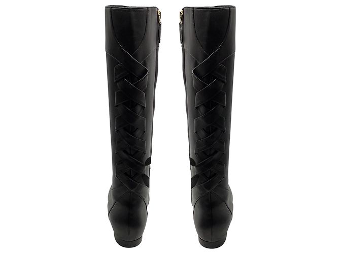 Autre Marque Botas Planas de Cuero Negras Altas Sarah Flint Negro - vista 6