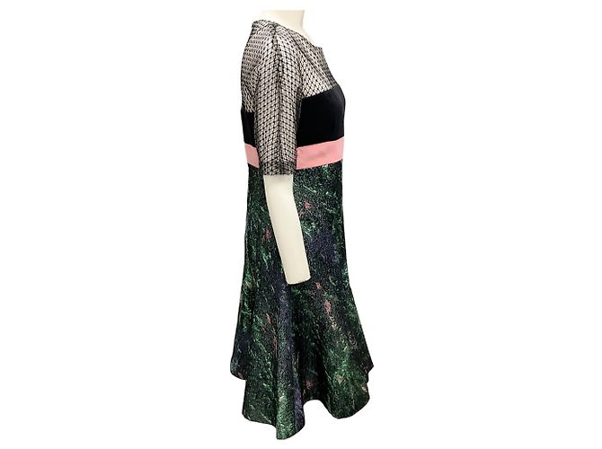 Autre Marque Teal Multi-Spitzen- und Jacquard-Cocktailkleid von J. Mendel Mehrfarben - Ansicht 2