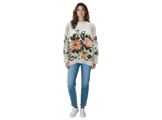 Leichtgrauer mehrfarbiger Blumen-Pullover aus Kaschmir von Lamberto Losani - Ansicht 6
