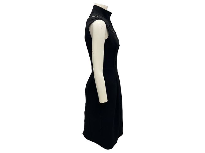Vestido midi sem mangas de lã preta com gola alta Prada Preto - vista 2