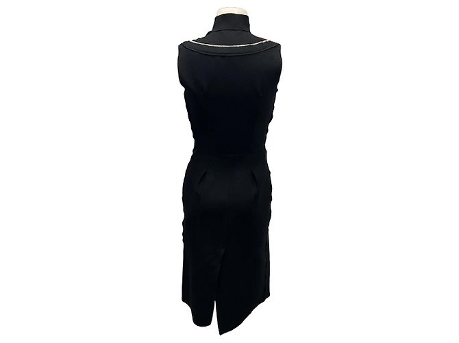 Vestido midi sem mangas de lã preta com gola alta Prada Preto - vista 3