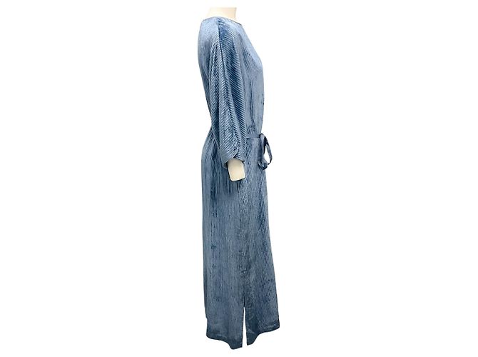 Peserico Midi-Kleid aus blauer Cordvelours mit Gürtel - Ansicht 2