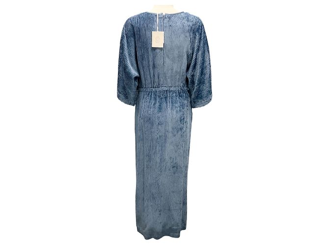 Peserico Midi-Kleid aus blauer Cordvelours mit Gürtel - Ansicht 3