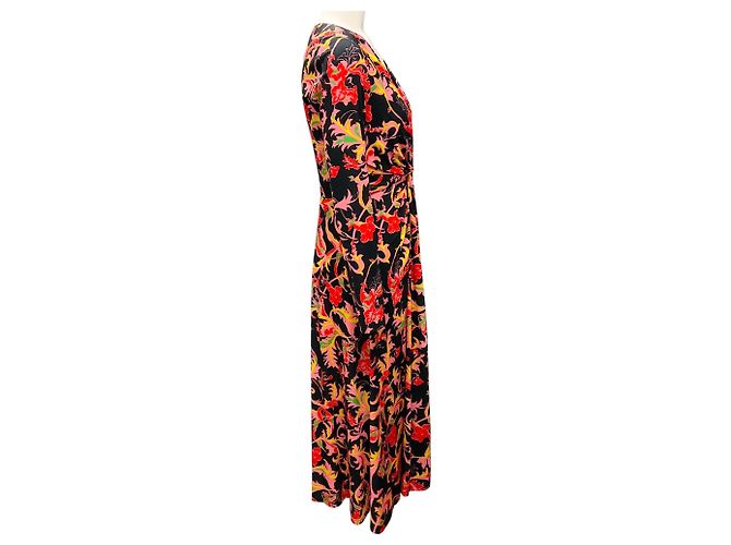 Vestido midi preto com flores multicoloridas e frente torcida de Prabal Gurung Multicor - vista 2