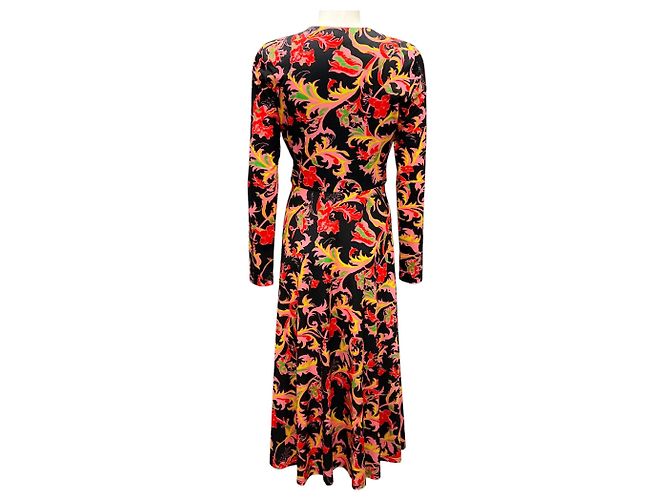 Vestido midi preto com flores multicoloridas e frente torcida de Prabal Gurung Multicor - vista 3