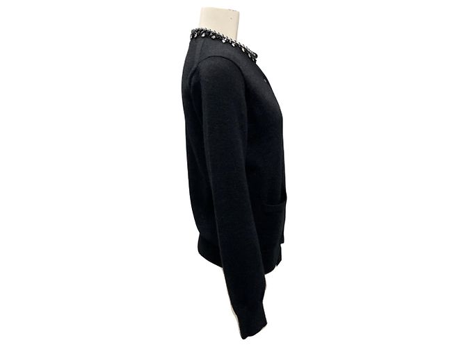 Dekorativer Strickcardigan mit Perlen in Dunkelgrau von Sacai - Ansicht 2