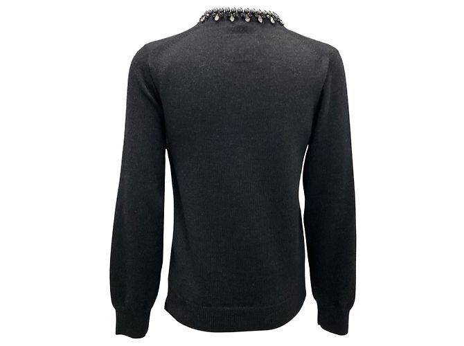 Dekorativer Strickcardigan mit Perlen in Dunkelgrau von Sacai - Ansicht 3