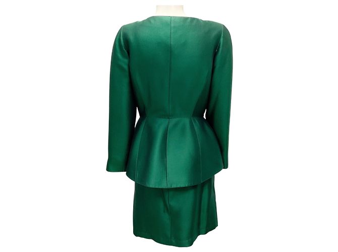 Completo giacca e gonna in seta verde vintage Thierry Mugler - vista 3