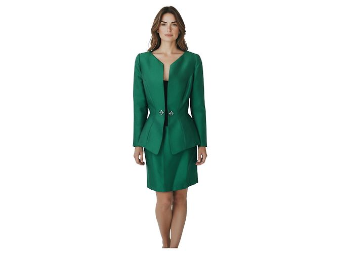 Completo giacca e gonna in seta verde vintage Thierry Mugler - vista 5