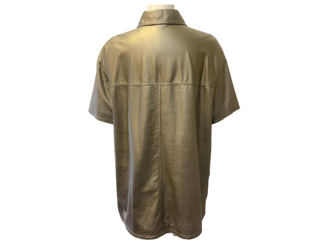 Top de cuero dorado de manga corta Brunello Cucinelli - vista 3