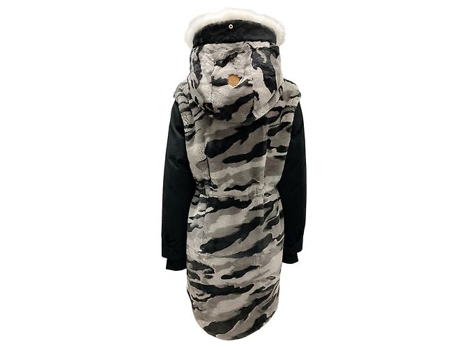 Mackage Abrigo Parka de Piel de Conejo Suri Camuflaje Gris - vista 3