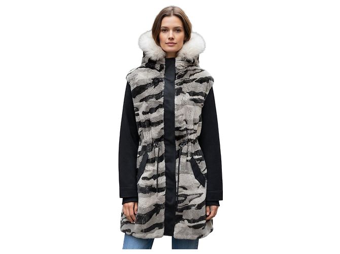 Mackage Abrigo Parka de Piel de Conejo Suri Camuflaje Gris - vista 6