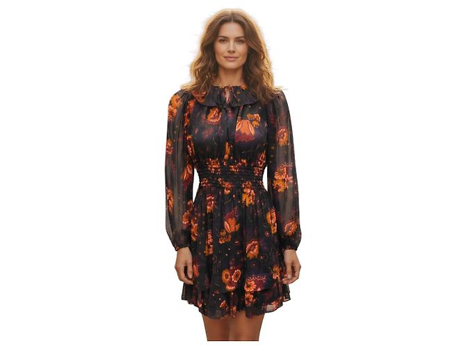 Vestido Adara estampado Valerian negro / naranja de Ulla Johnson - vista 7